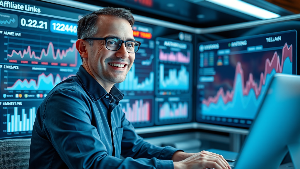 dashboard displaying affiliate link tracking metrics, analyst optimizing affiliate links for higher conversion