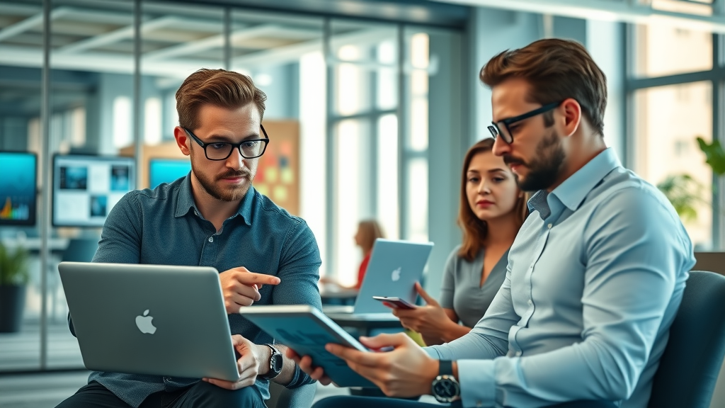 affiliate marketers in coworking office collaborating on analytics - master affiliate profits affiliate program