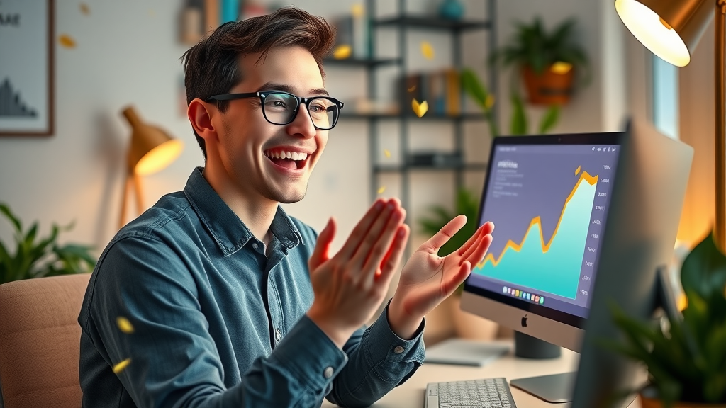 happy entrepreneur tracking affiliate profits growth - master affiliate profits review