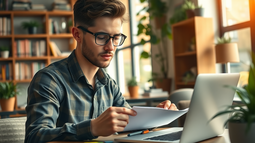 affiliate marketing for beginners: young entrepreneur analyzing niche ideas on laptop in cozy cafe