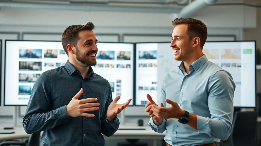 contrasting website layouts showing A/B test variations for affiliate link optimization in a high-tech workspace