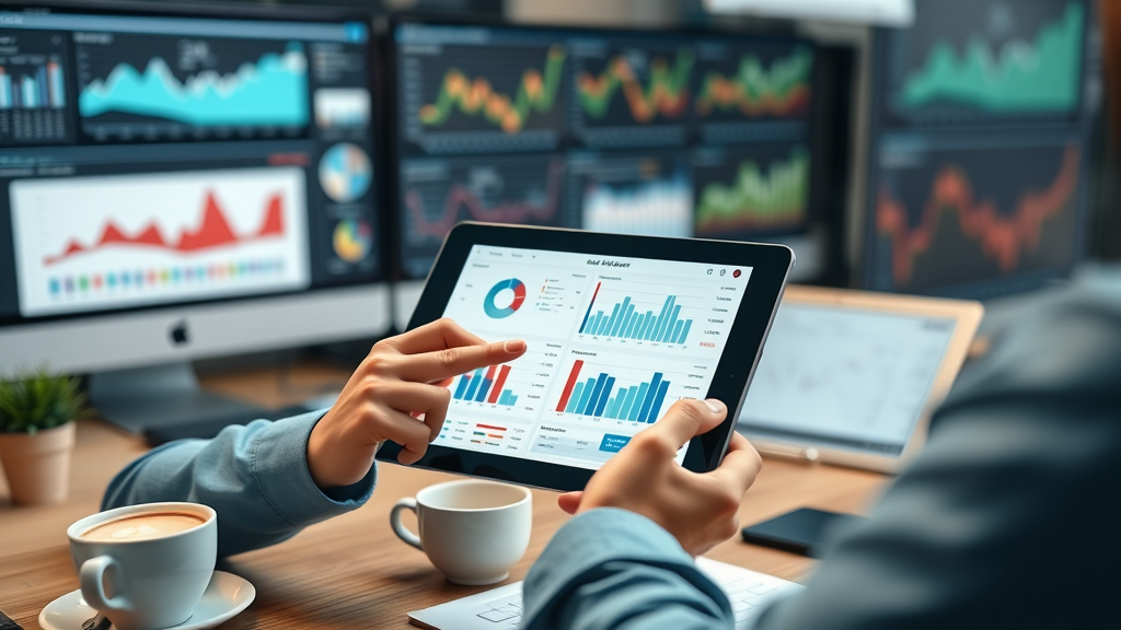 affiliate marketing analytics: marketer reviewing affiliate dashboard stats on tablet