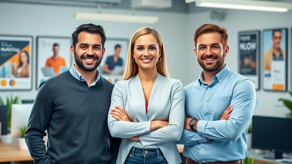 Professional portrait of three successful digital marketing experts Master Affiliate Profits Affiliate Program