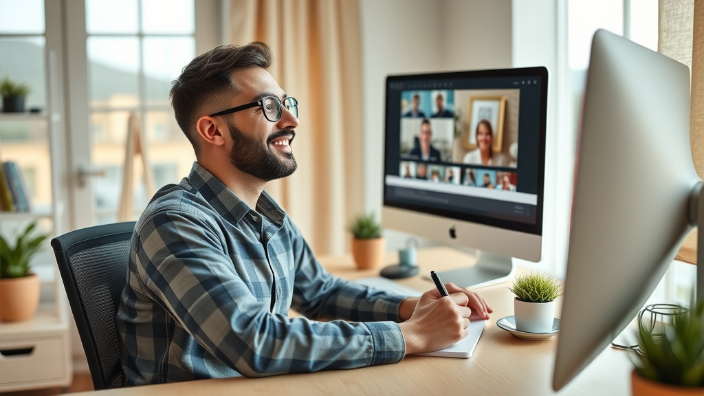 Motivated new affiliate marketer learning the master affiliate profits affiliate program in a cozy home office