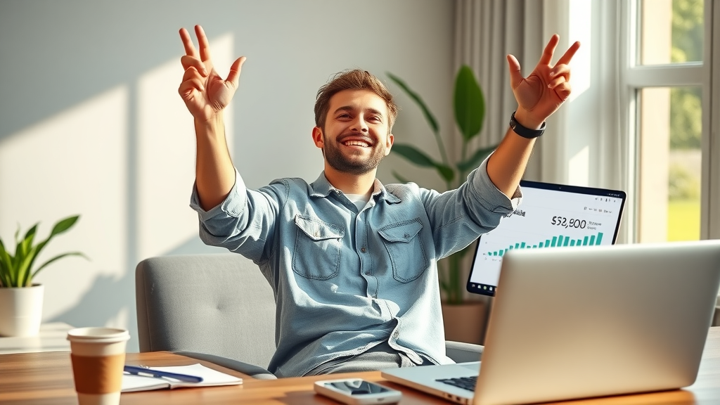 Digital marketer celebrating affiliate profits with Master Affiliate Profits Affiliate Program