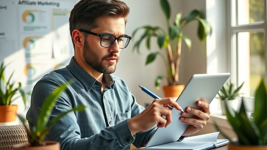 Modern professional researching strategies for affiliate profits on a tablet