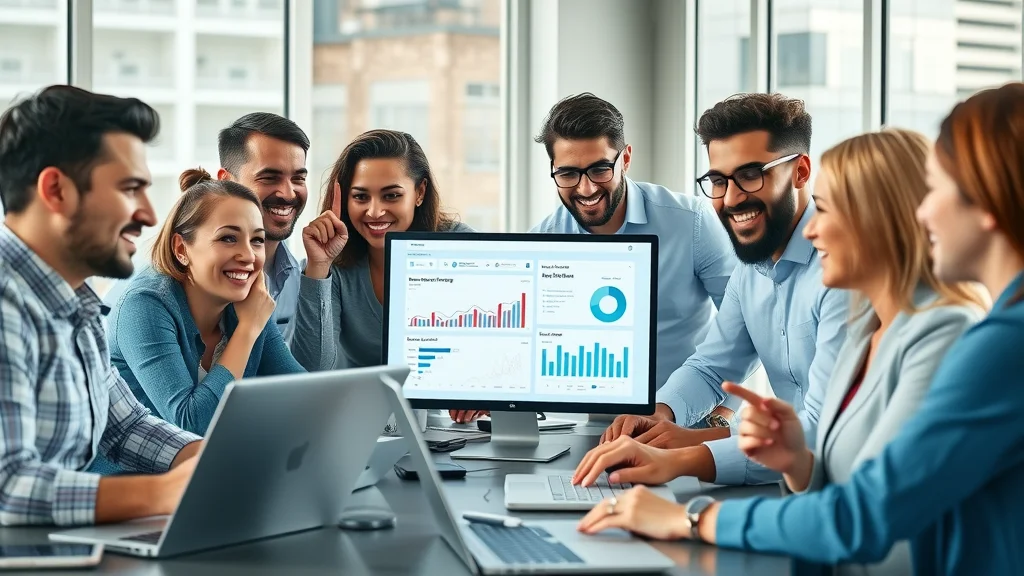 Dynamic group of diverse digital marketers collaborating on affiliate analytics for the master affiliate profits affiliate program