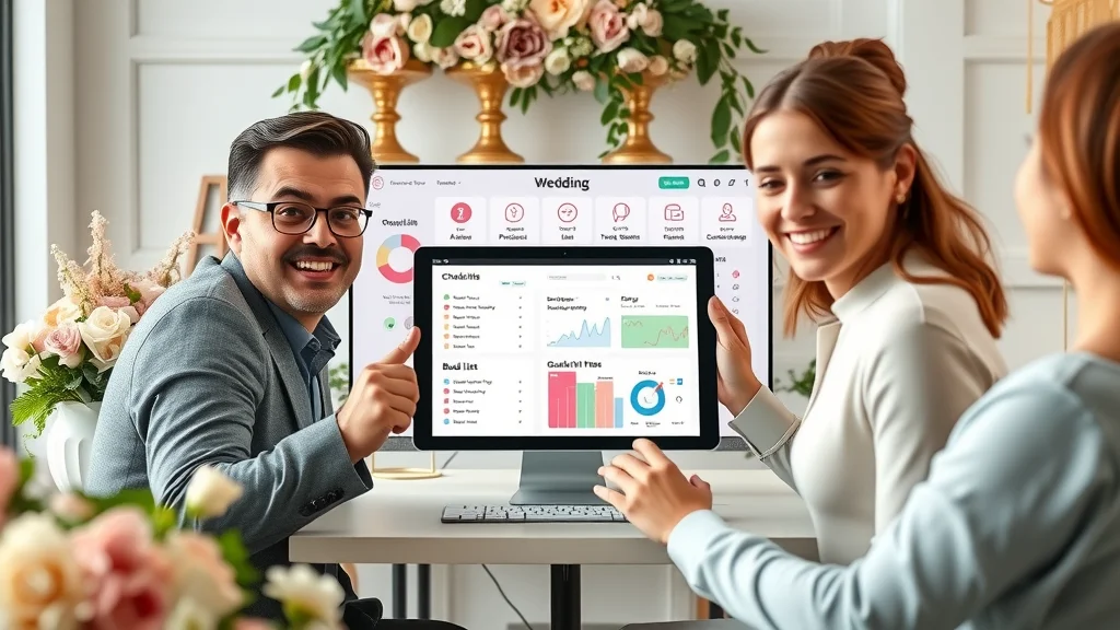 Organized digital wedding dashboard interface with interactive app features for wedding planning concierge app