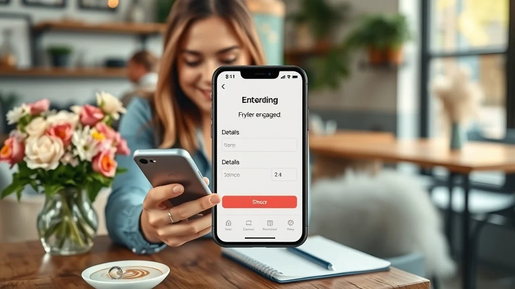 User-friendly onboarding screen for wedding planning concierge app on modern smartphone in cozy coffee shop